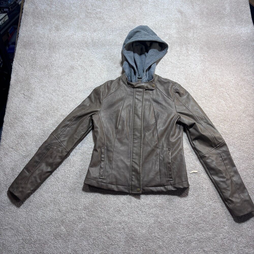 Jack Faux Leather Jacket Juniors Size Small Full Zip Biker Brown